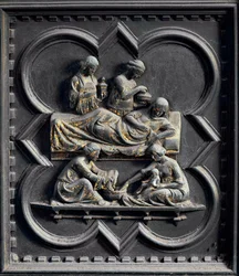 Die Geburt des Heiligen Johannes des Täufers, viertes Panel der Südtüren des Baptisteriums von San Giovanni, 1336